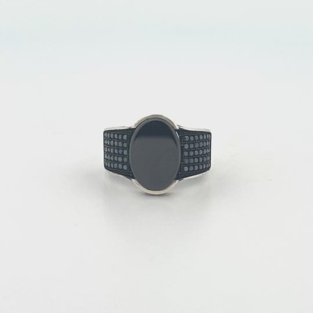 Single Black Stone Ring for Men | Turkish Silver Ring with Oxidised Finish