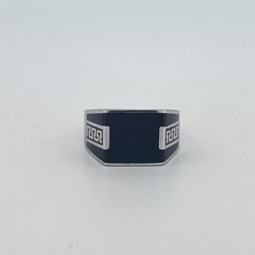 Premium Men's Silver Band Ring | Italian Rhodium Finish and Enamel Detail