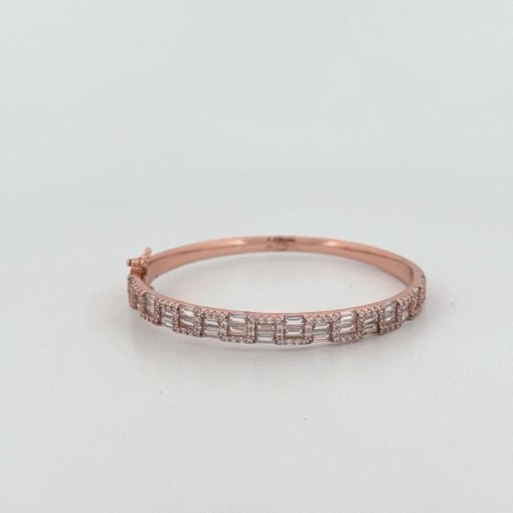 Rose Silver Bangle with White Stones | Sleek 925 Silver Style