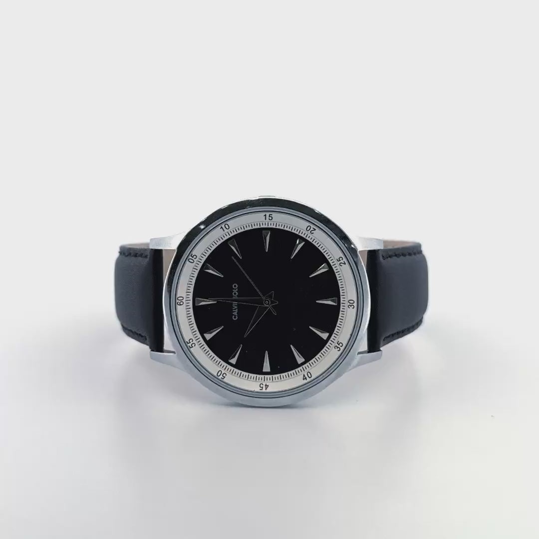 Calvin Bolo Watch | Avant-Garde Men's Watch with Black Leather Strap and Silver-Tone Accents