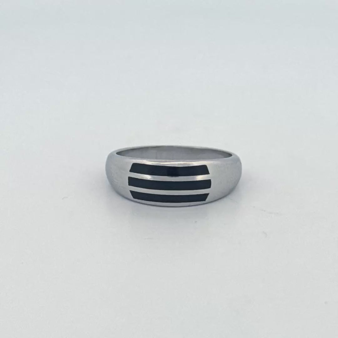 Italian 925 Men’s Silver Band – Classic and Modern Rhodium-Plated Silver Ring with Enamel