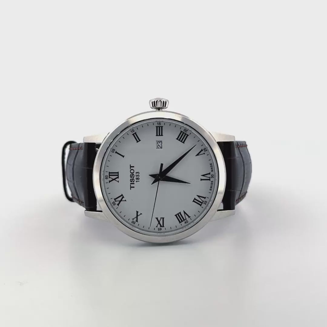 Tissot White Dial Watch for Men | Classic Swiss Dress Watch with Brown Leather Strap