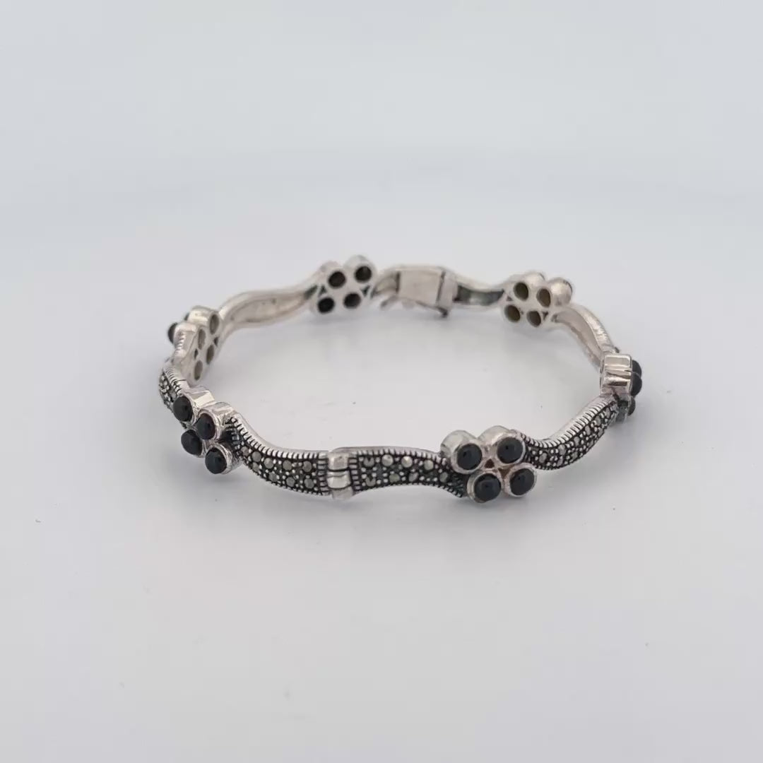 Elegant Oxidized Silver Black Stone Bangle | Handcrafted Openable Design | Karwar Collection