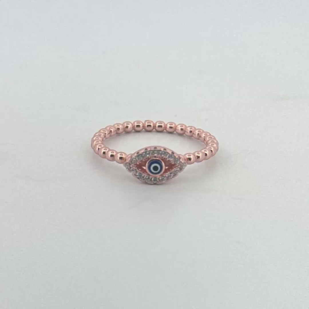 Rose Silver Evil Eye Ring – Stylish Eyeball Ring with White Stone