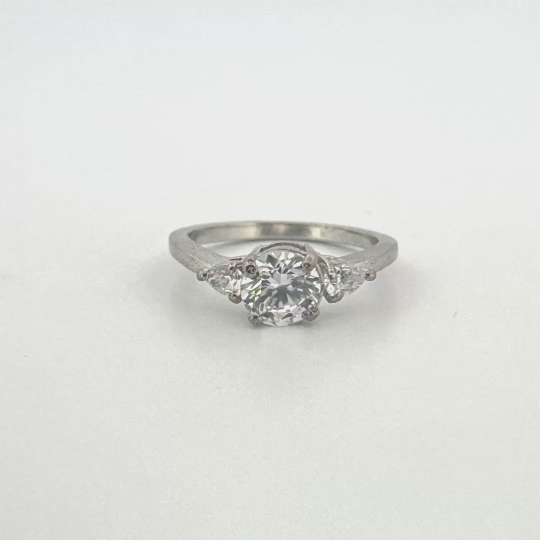 Classic Three Stone Silver Ring | Sterling Silver Ring with Zircon Stones