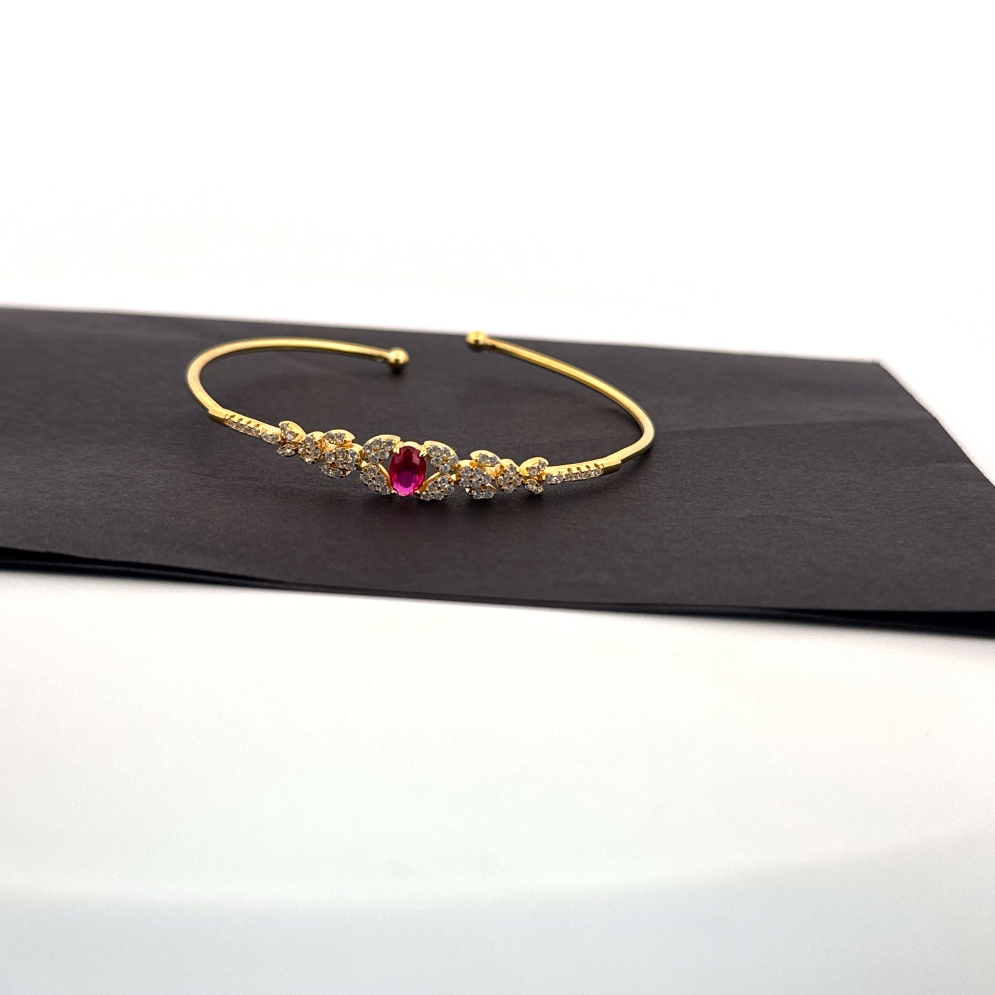 Synthetic ruby & white AD 925 silver gold floral bangle — regal warmth for festive gifting. - image 1