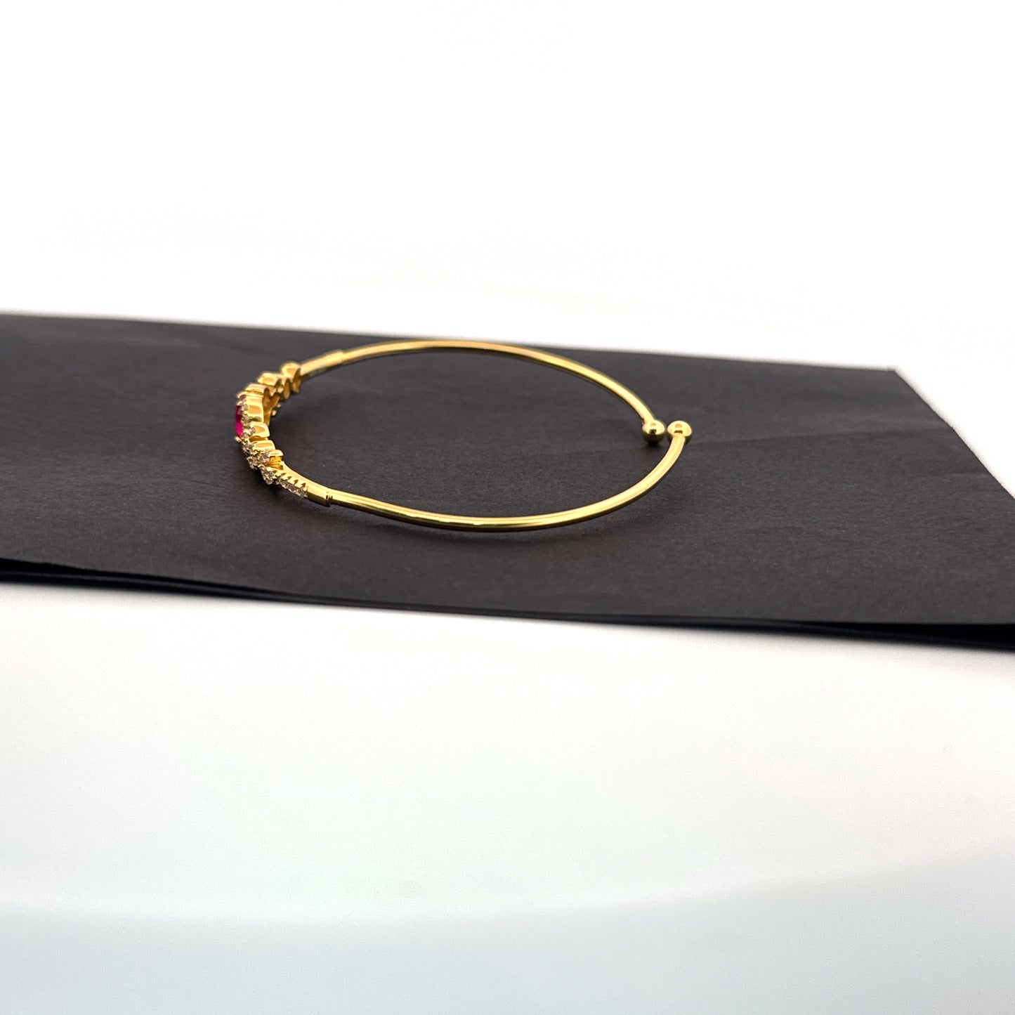Synthetic ruby & white AD 925 silver gold floral bangle — regal warmth for festive gifting. - image 2