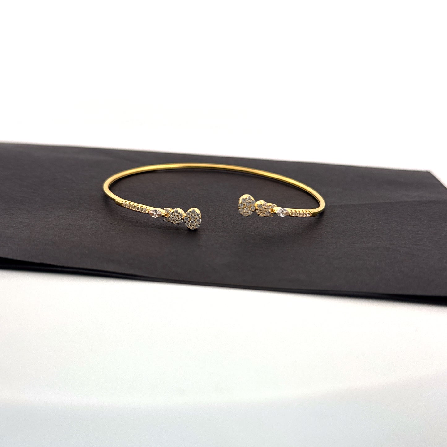 White AD floral cluster 925 silver gold bypass kada — delicate open-cuff for festive gifting. - image 1