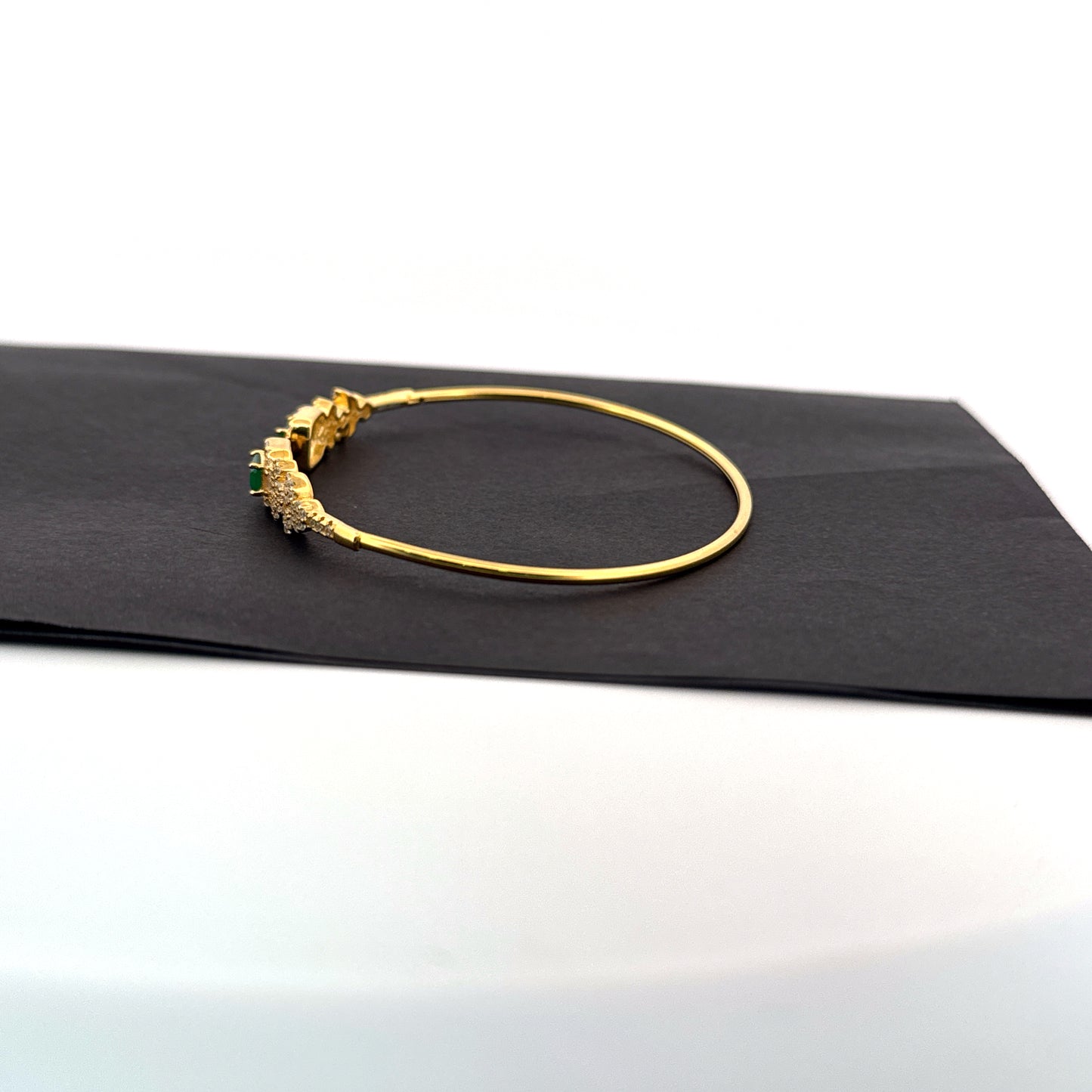Dual synthetic emerald & white AD 925 silver gold cuff bangle — vivid festive luxury. - image 2
