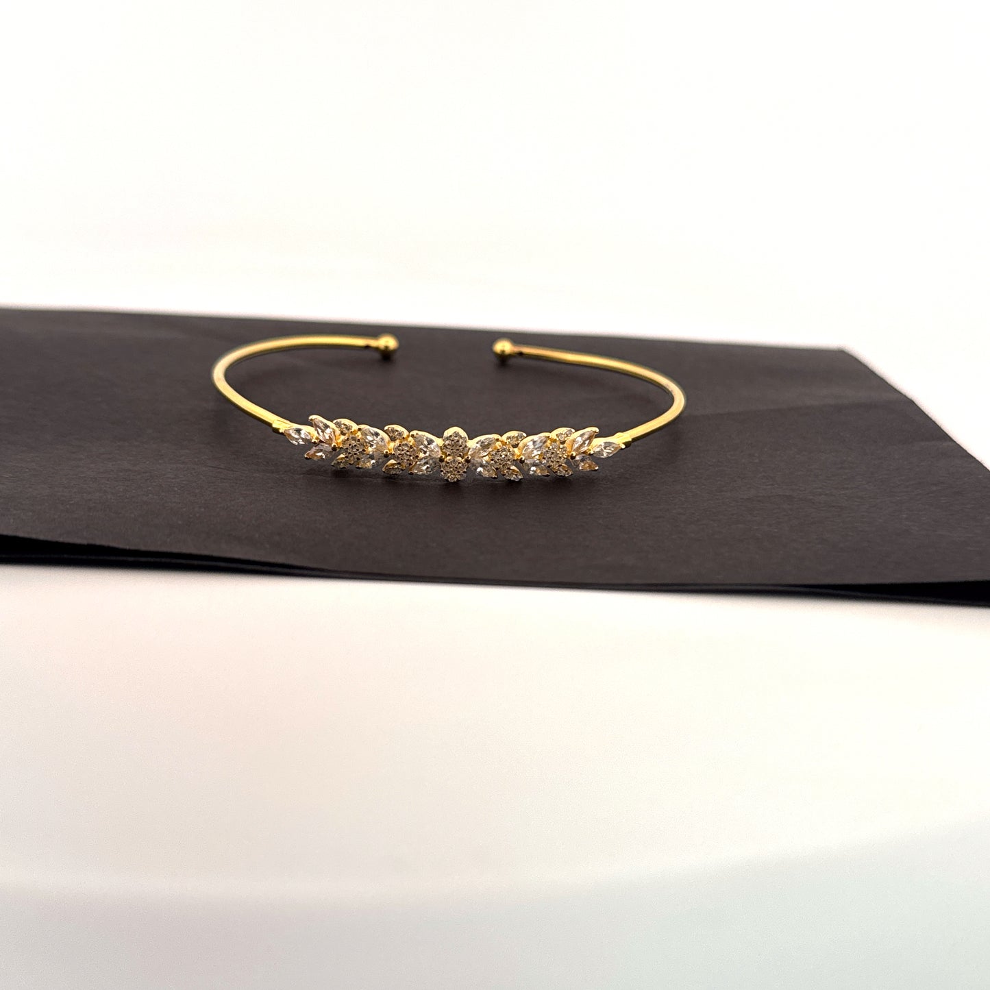 White AD marquise floral 925 silver gold cuff bangle — jewelled garden for festive gifting. - image 1