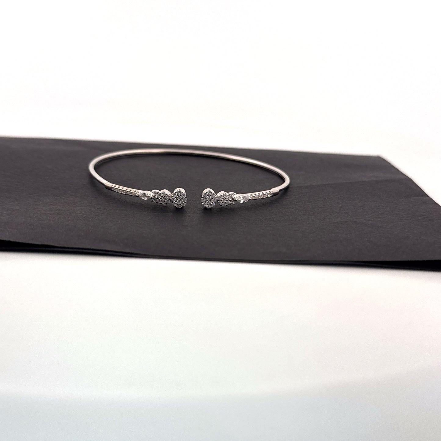 White AD dual pavé drop cluster 925 silver bypass cuff — minimalist everyday elegance. - image 1