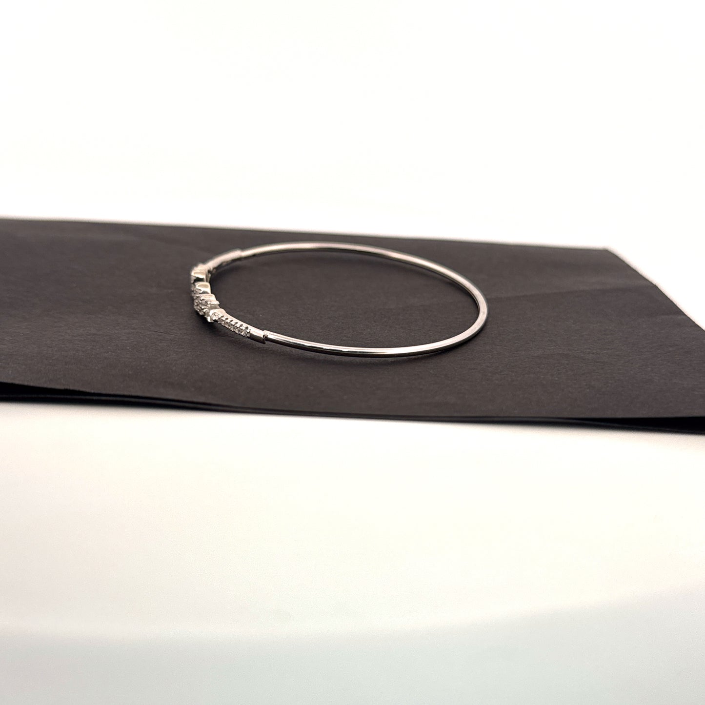 White AD dual pavé drop cluster 925 silver bypass cuff — minimalist everyday elegance. - image 2