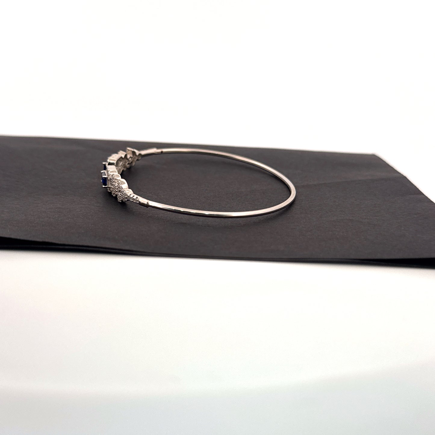 Dual synthetic blue sapphire & white AD 925 silver cuff bangle — deep-hued bridal elegance. - image 2