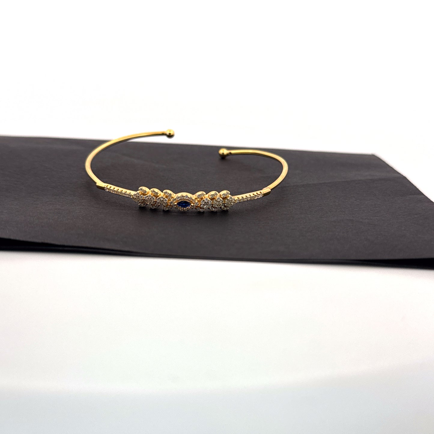 Synthetic blue sapphire evil eye 925 silver gold scallop bangle — talisman elegance for gifting. - image 1