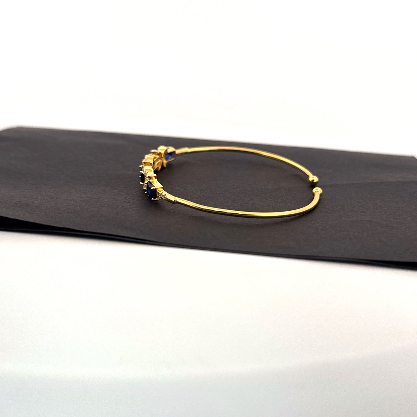 Synthetic blue sapphire baguette 925 silver gold butterfly cuff — vivid festive statement bangle. - image 2