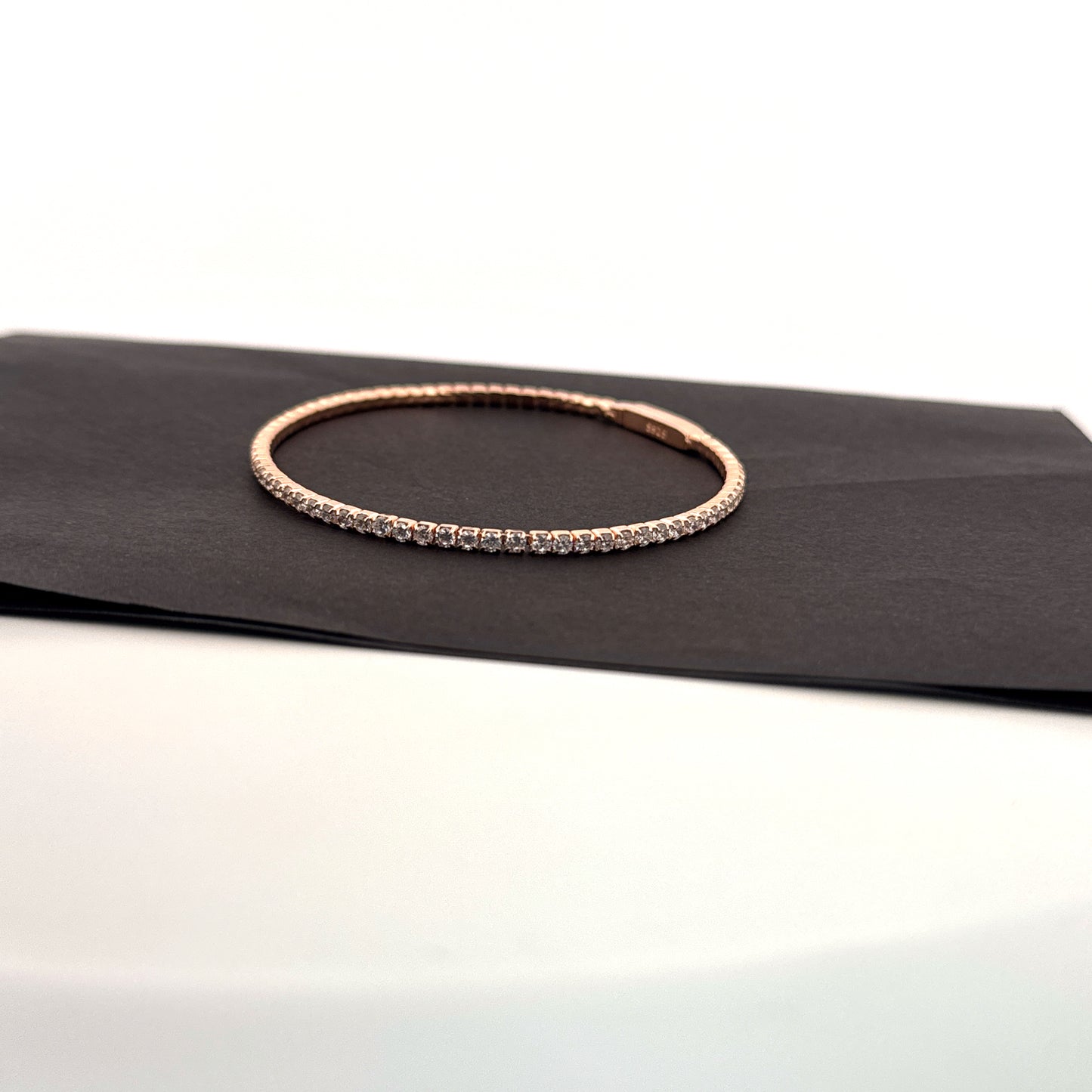 White AD stone full-eternity rose gold 925 silver tennis bangle — luminous daily and wedding wear. - image 1