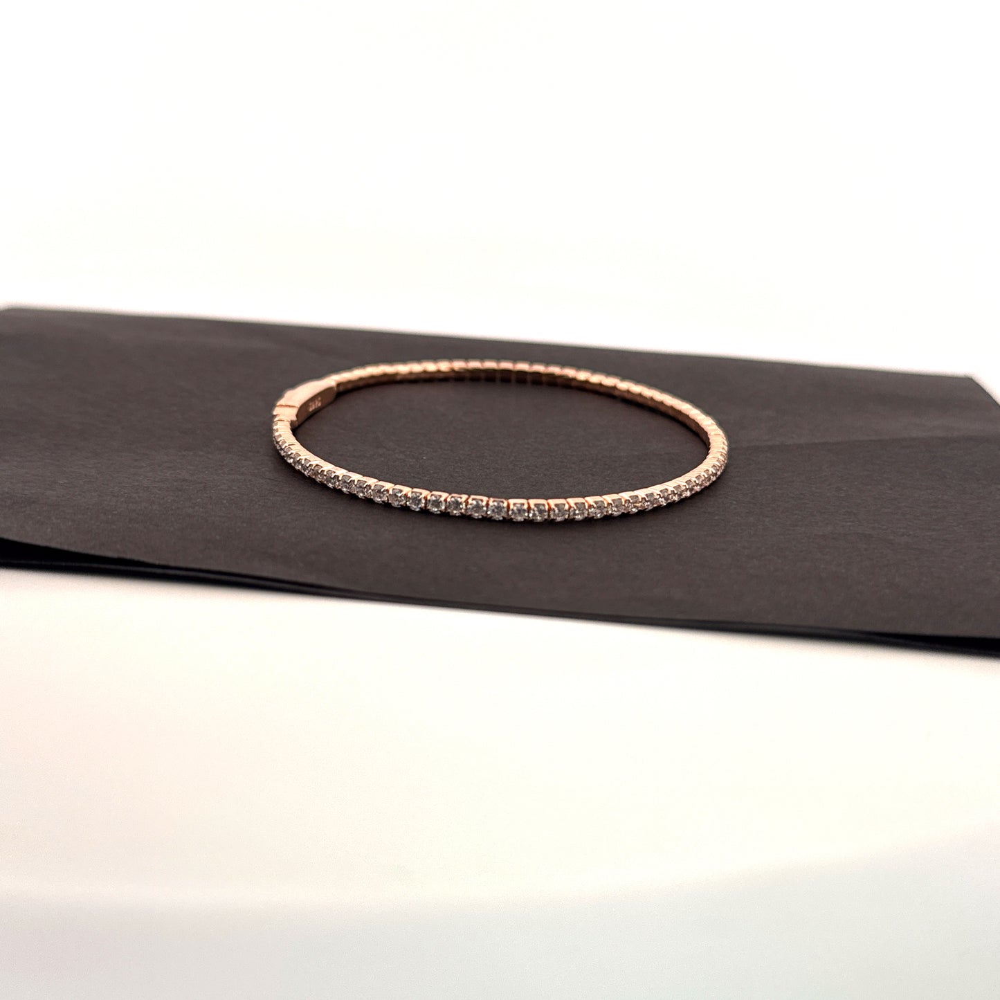 White AD stone full-eternity rose gold 925 silver tennis bangle — luminous daily and wedding wear. - image 3