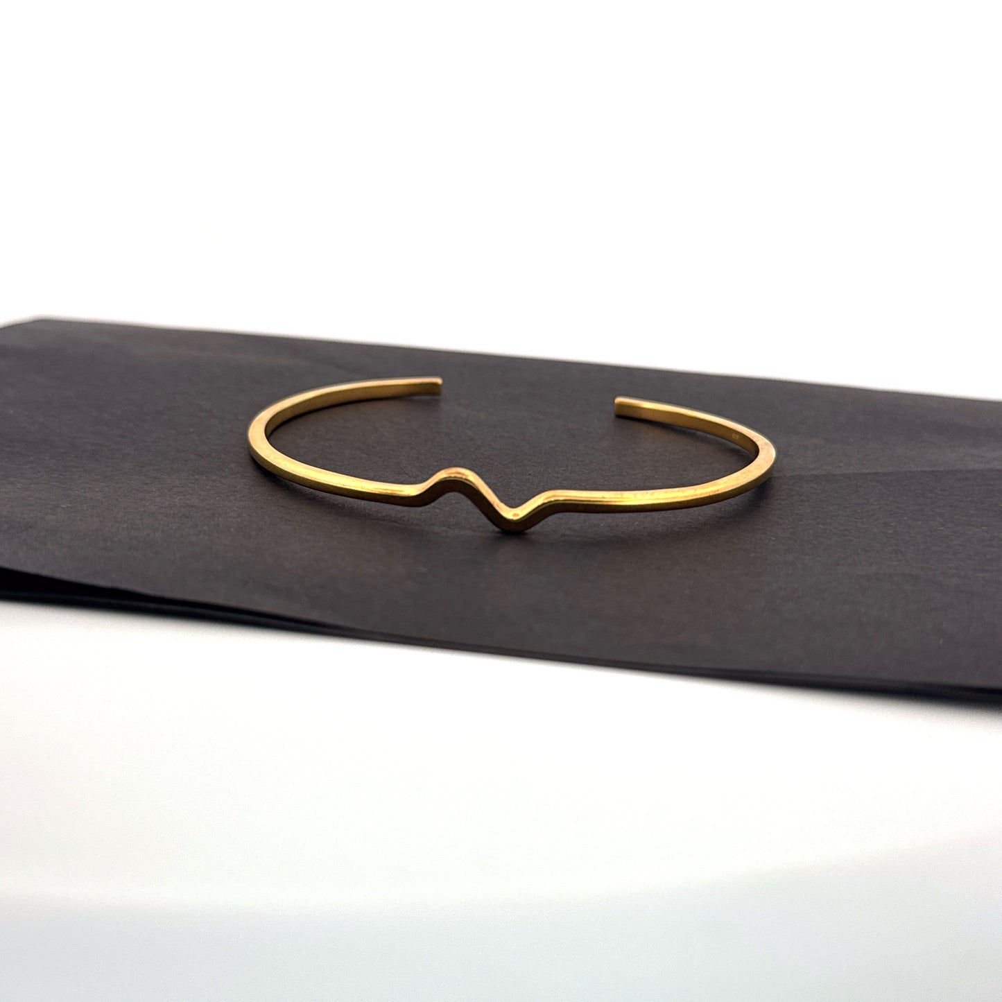 Plain gold-plated 925 silver chevron wave cuff bangle — minimal sculptural elegance for office and daily wear. - image 1