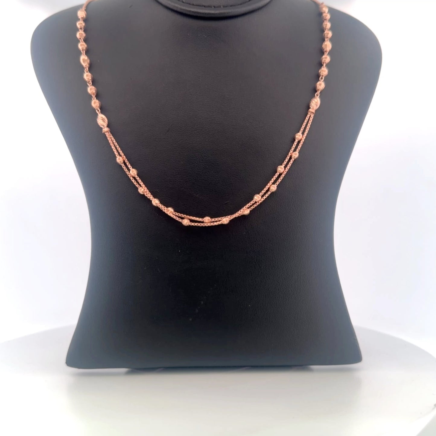 Rose gold beaded layered 925 silver necklace — high-polish station chains for weddings and festive occasions. - image 3