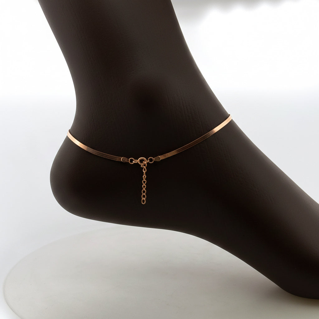 Rose Tone Plain Chain Silver Anklet for Women - image 2