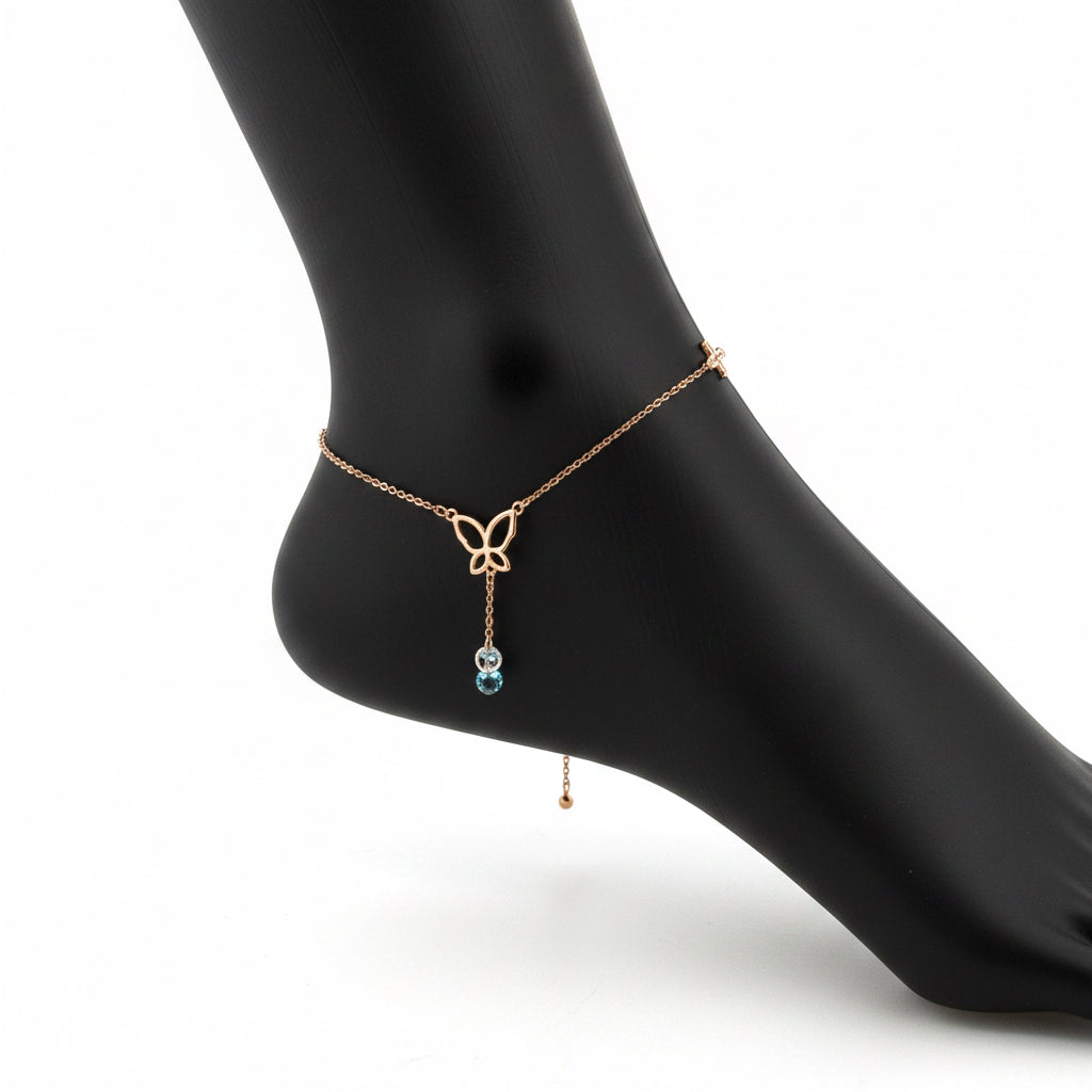 925 Sterling Silver Italian Anklet | Blue & White AD Stone Anklet For Elegant Occasion Wear - image 1