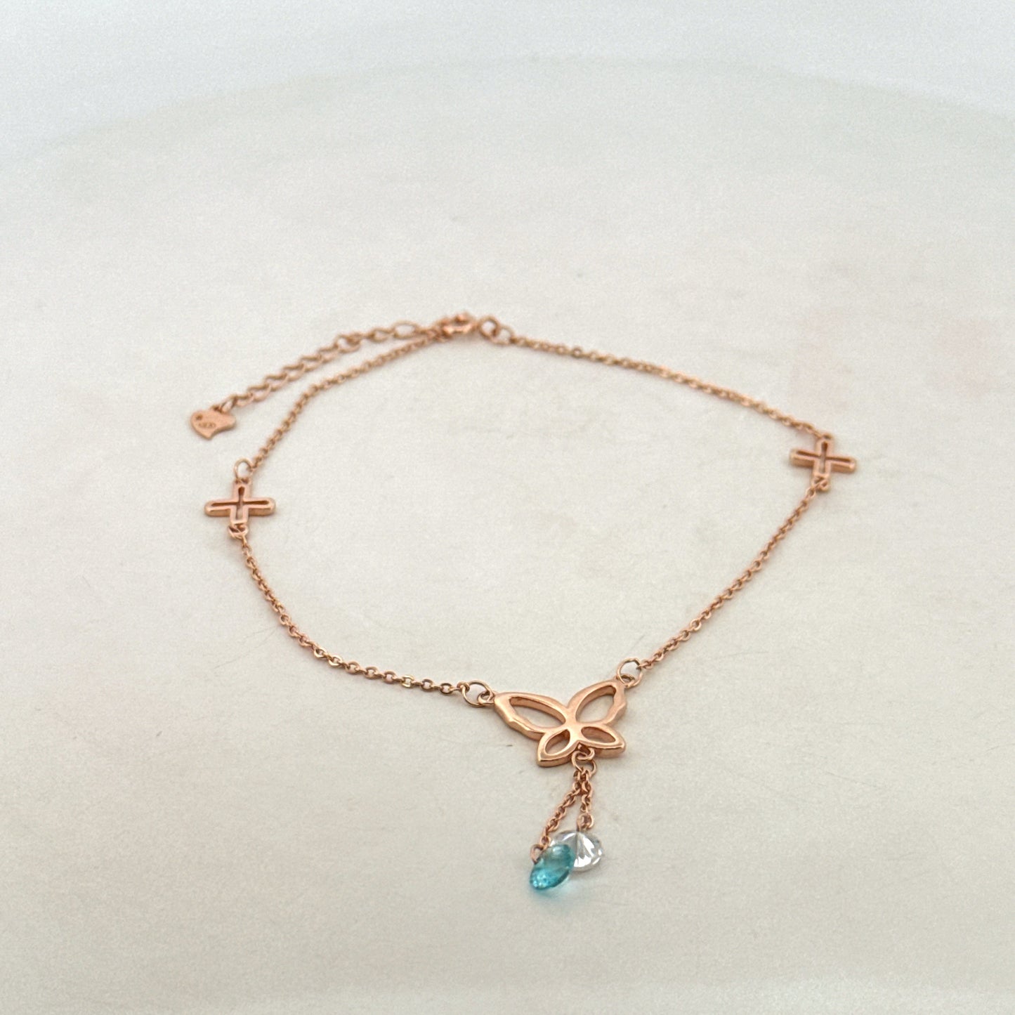 925 Sterling Silver Italian Anklet | Blue & White AD Stone Anklet For Elegant Occasion Wear - image 2