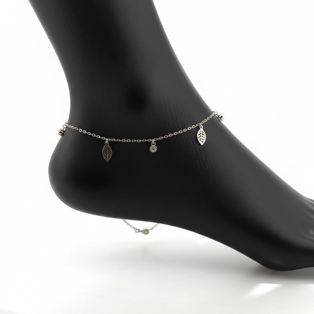 Sterling Silver AD Charm Anklet | Minimal Sparkling Silver Anklet For Gifting, Party Wear & Everyday Elegance - image 3