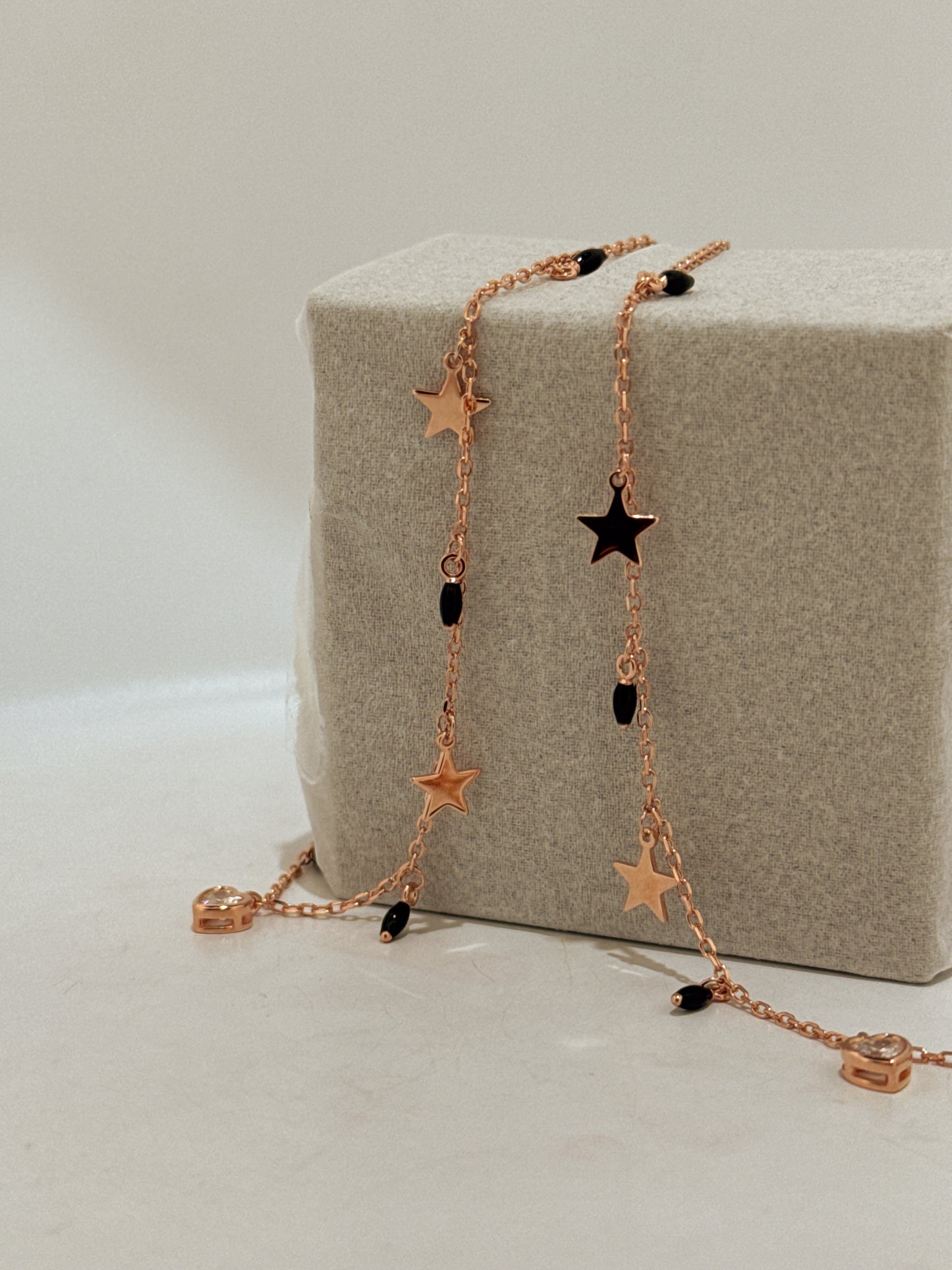 Rose Tone Black AD Station Silver Anklet for Women - image 1