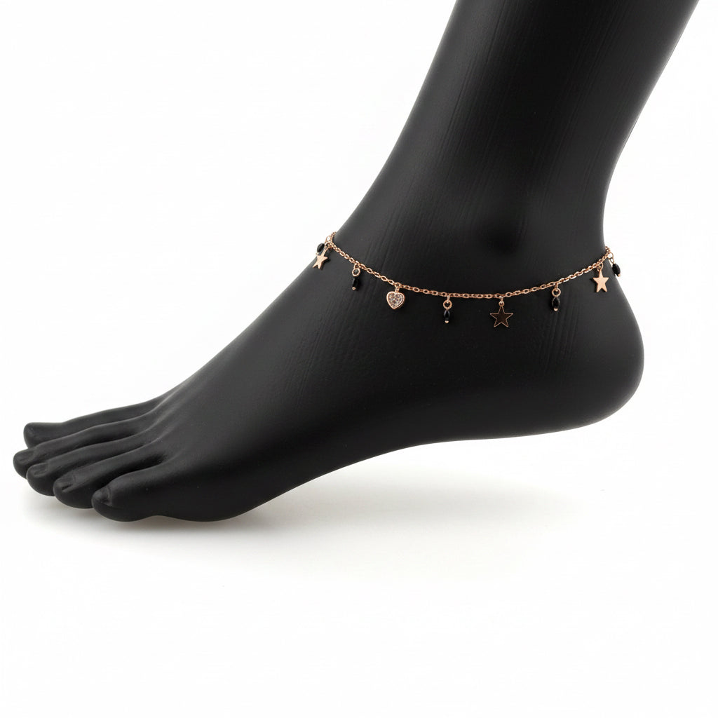 Rose Tone Black AD Station Silver Anklet for Women - image 2