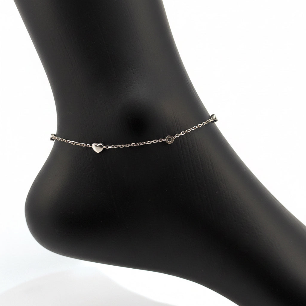 Sterling Silver Heart Charm Anklet | Minimal Everyday Silver Anklet For Daily Wear, Gifting & Party Styling - image 2