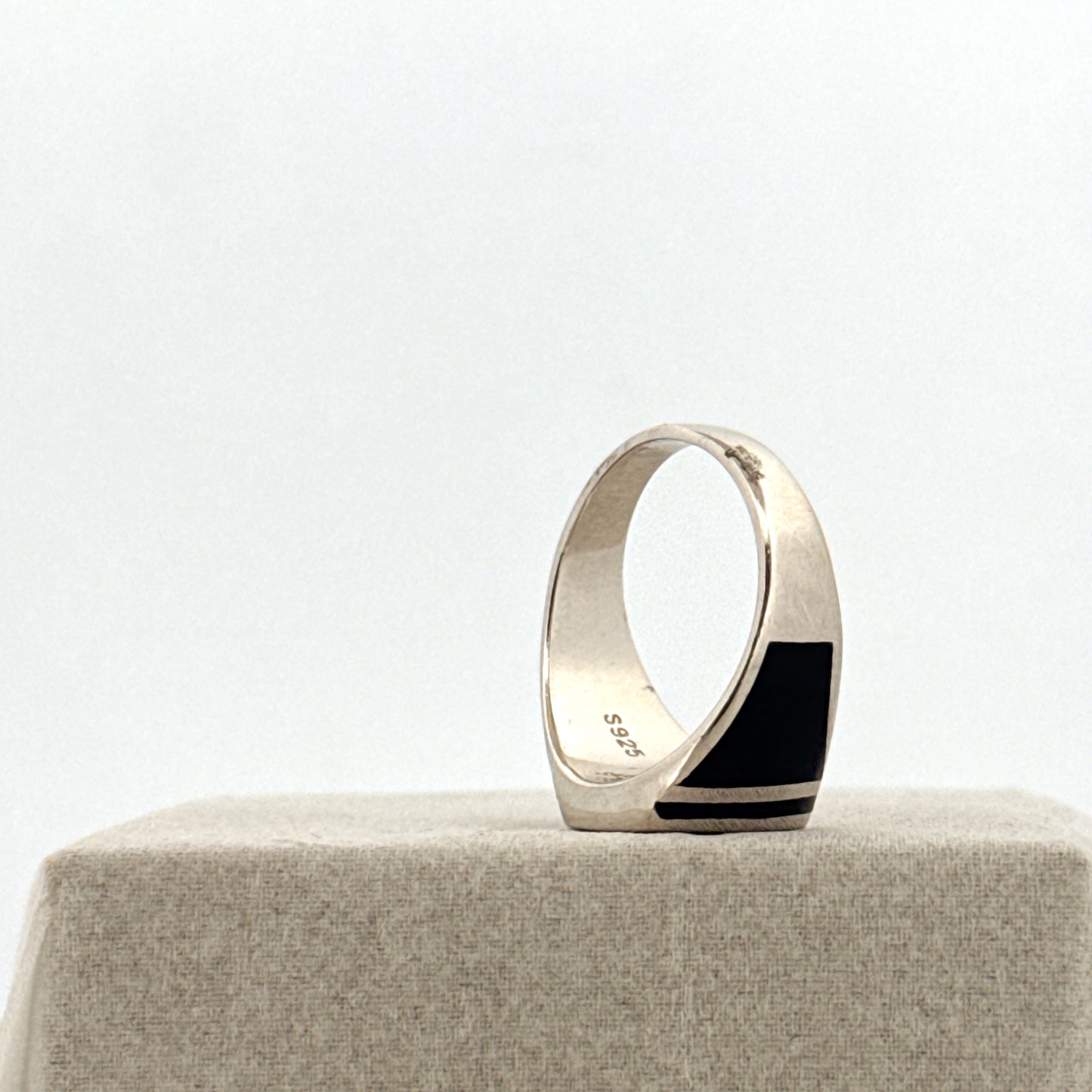 Classic Enamel 925 Silver Ring for Men | Rhodium-Plated Italian Design - image 2